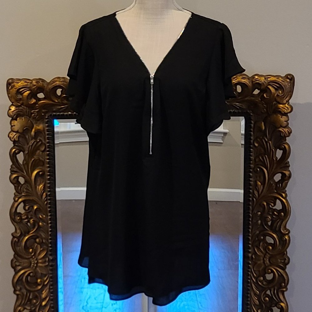 City Chic Blouse top zip Fling Black size M